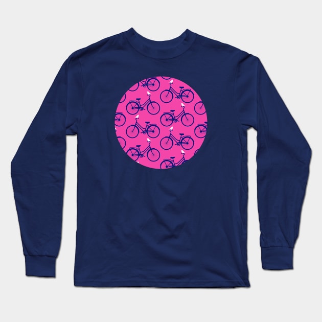 Bikes with birds on magenta Long Sleeve T-Shirt by Jennifer Ladd